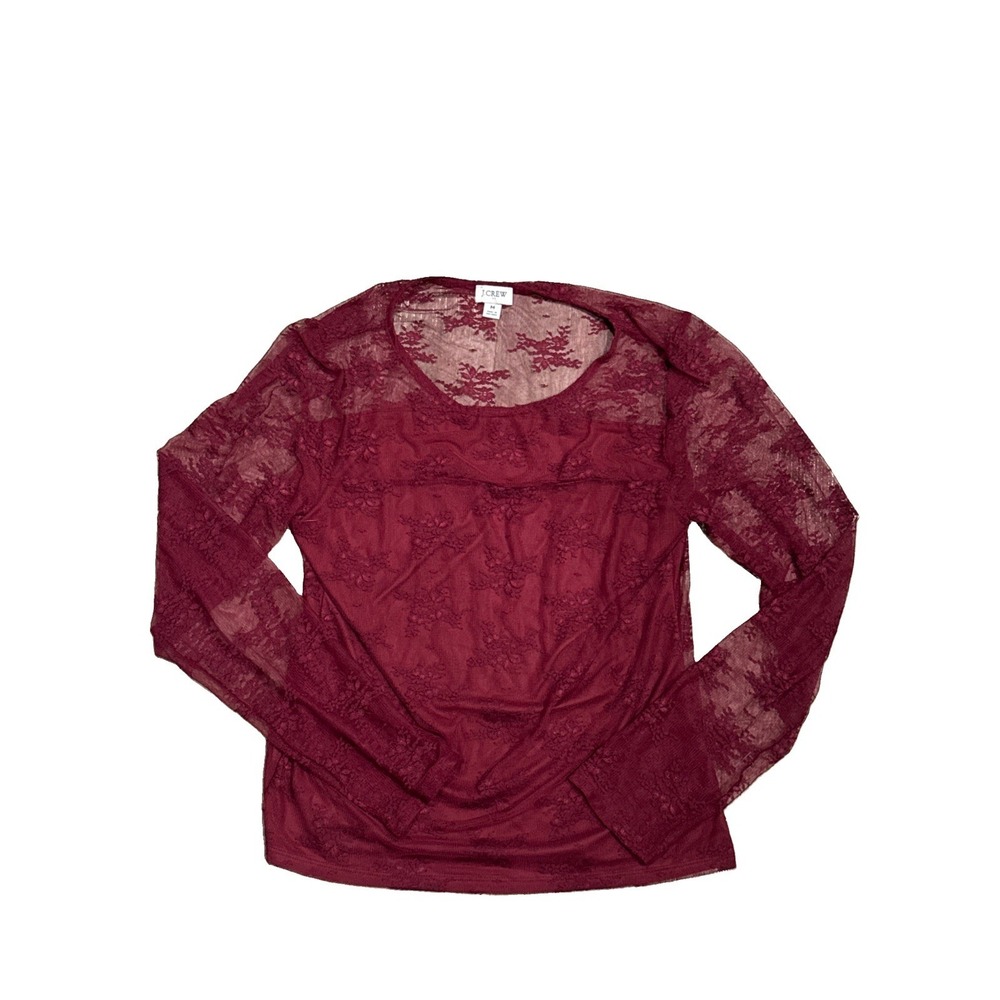 J.Crew Burgundy Floral Lace Sheer Long Sleeve Top Women's Size M